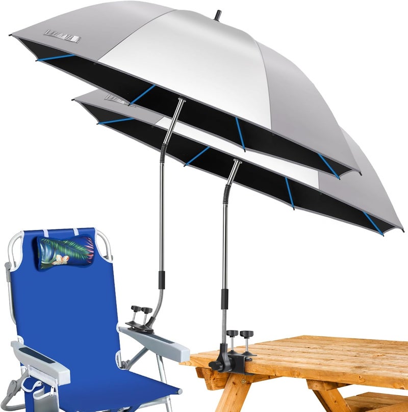 QTREE intelligence Beach Umbrella, 2PACK 48.7inch Chair Umbrella with Clamp adjustable 360°, UV Protection Large Camping Chair Umbrellas for Camping chair, Glof Cart,Table(Chair,Table not include) - Image 1